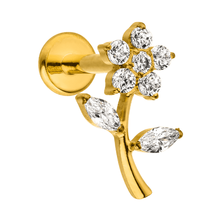 Titan Piercing Blume 18K vergoldet wasserfest Steinchen