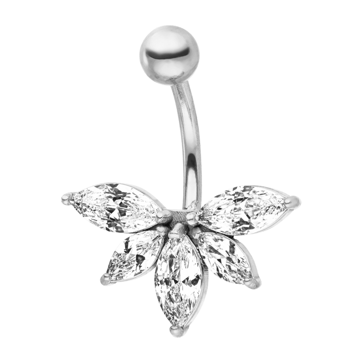 Lotusblumen Bauchpiercing Silber Chirurgenstahl Glitzer Steinchen