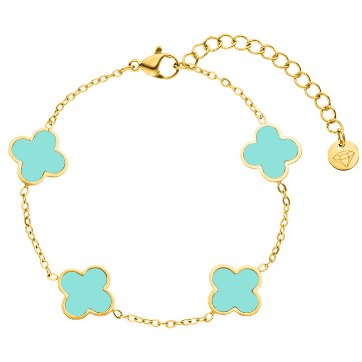 Eis Blau Kleeblatt Armband Clover gold