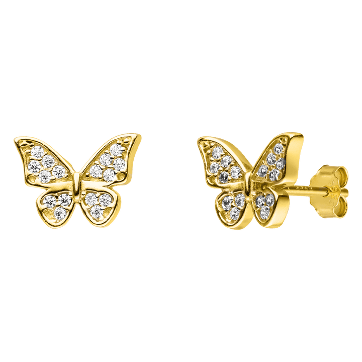 Schmetterling Ohrstecker gold 925er Echtsilber Iced Out Zirkonia