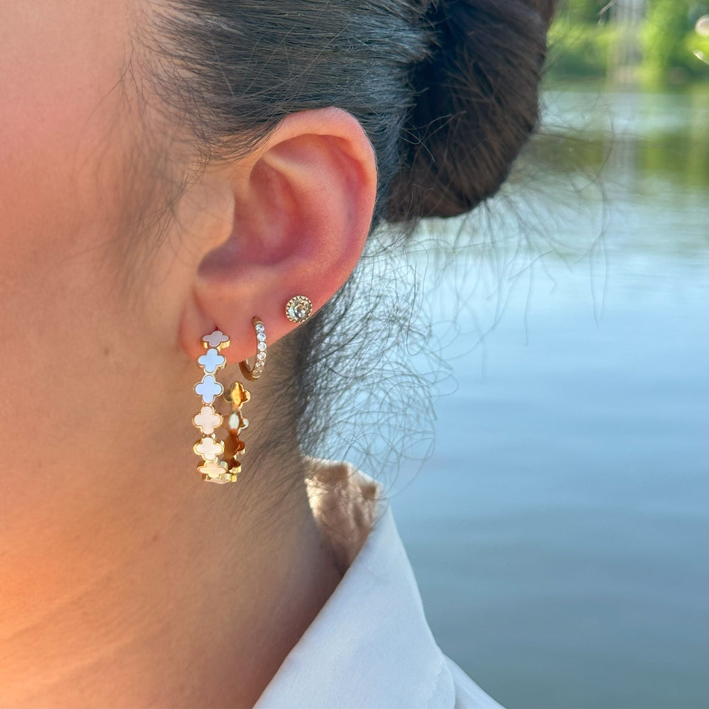Clover Creolen Ohrstecker Kleeblättchen Perlmutt Silber