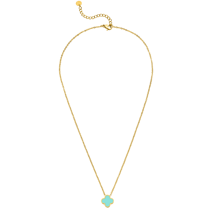 Kleeblatt Kette Clover 18K vergoldet wasserfest hellblau