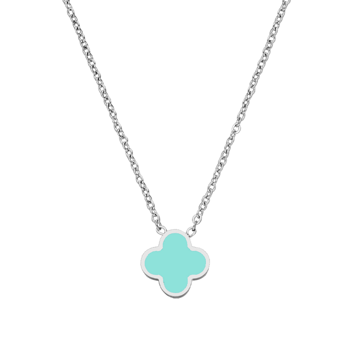 Kleeblatt Kette Clover Eisblau Silber Chirurgenstahl wasserfest