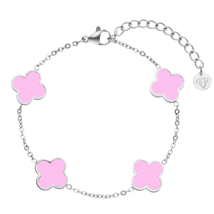 Kleeblatt Armband wasserfest Silber Edelstahl Clover Pink