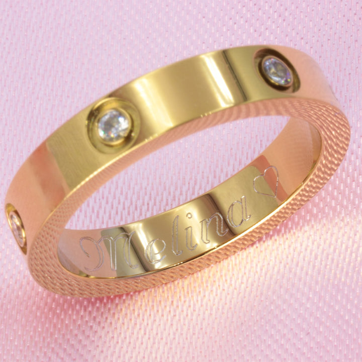 Zirkonia Ring mit Innen Gravur gold 18K vergoldet