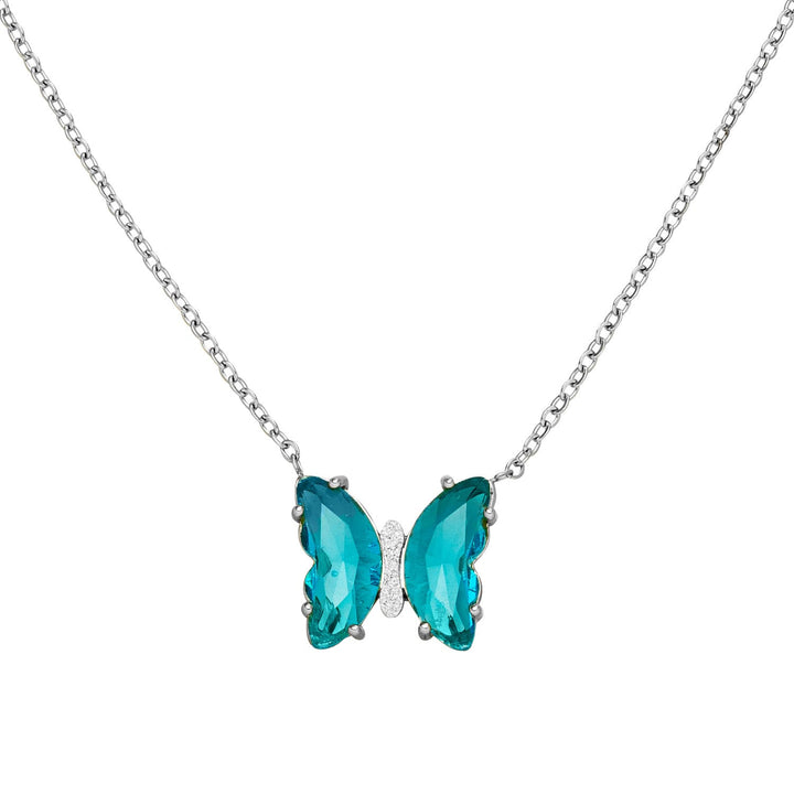 Halskette mit Schmetterling Blau Silber Glas