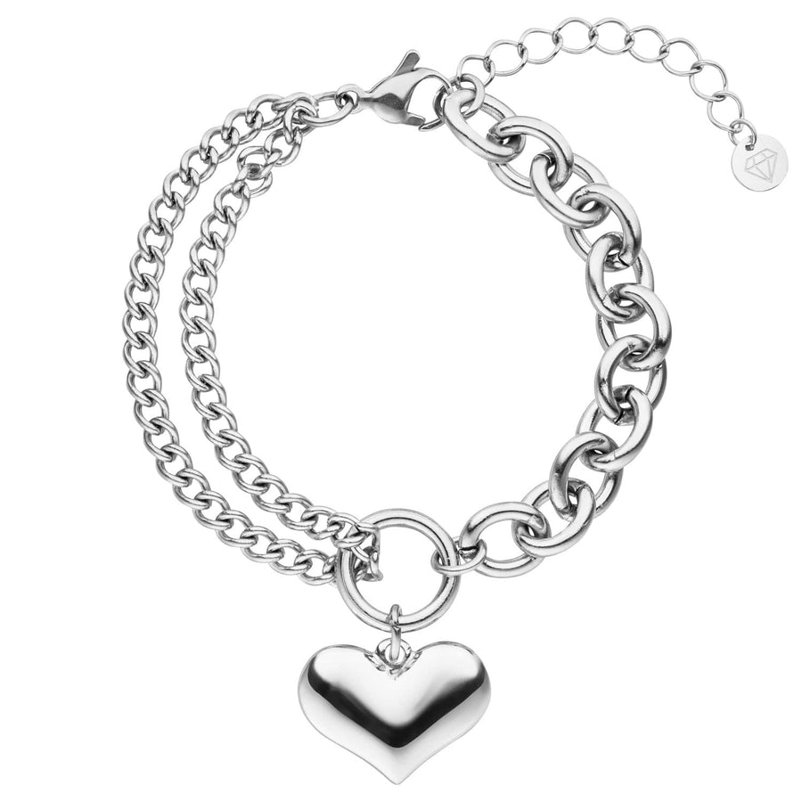 Doppel Armband mit Herz halbseitig Chunky silber wasserfest