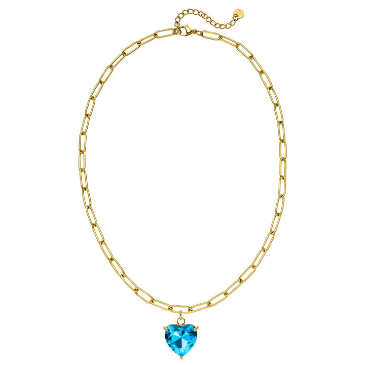 Halskette mit Herz Anhänger 18K vergoldet blaues Glas