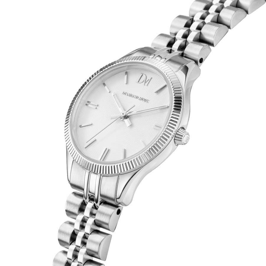 Elegante Uhr für Damen Edelstahl 316L wasserfest weißes Ziffernblatt