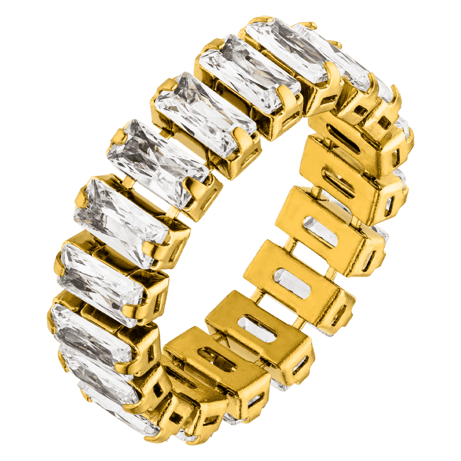 Flexibler Baguette Ring 18K vergoldet Zirkonia wasserfest
