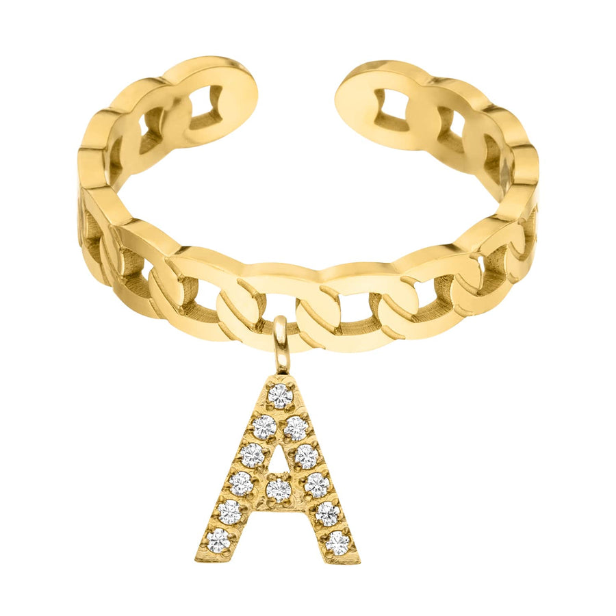 18 Karat vergoldeter Buchstaben Ring aus Edelstahl Zirkonia