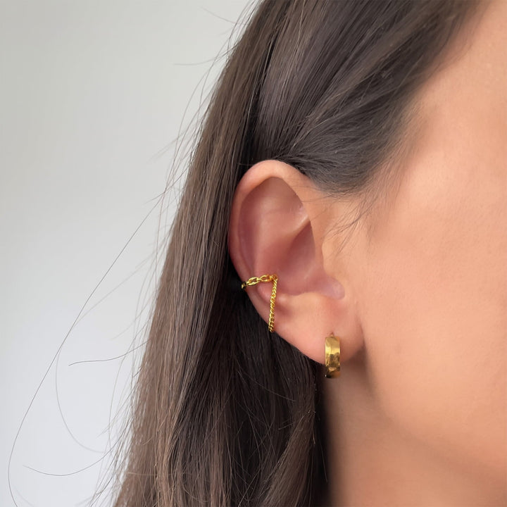 Ear Cuff mit Kettchen 18K vergoldet 925 Echtsilber